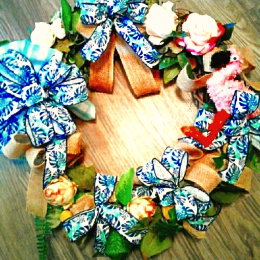 Summer Flamingo Wreath Hand Crafted Flamingo Beach Paradise Nautical FINAL SALE